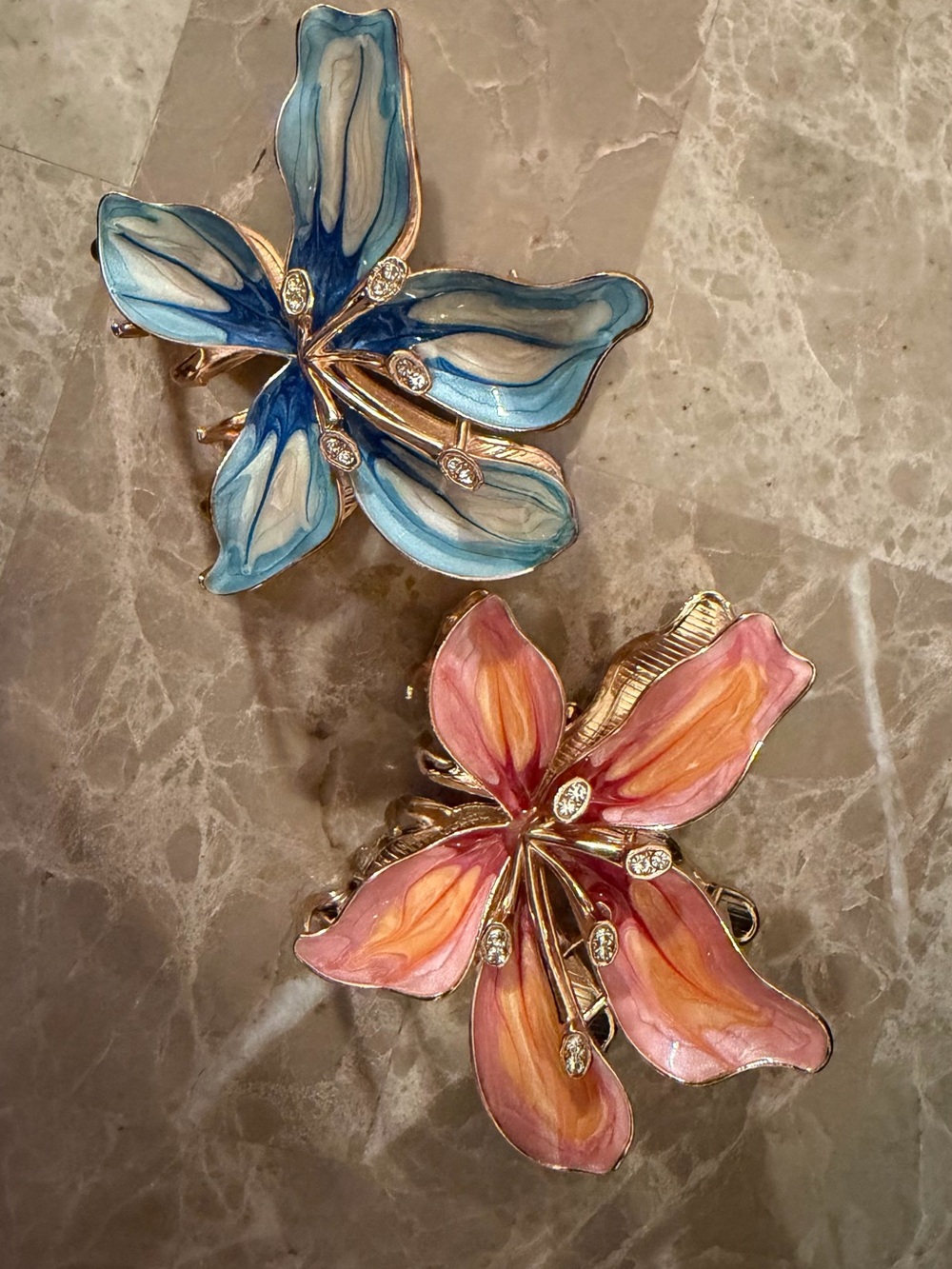 Delicate Floral Enamel Hair Clip - Blue & Pink